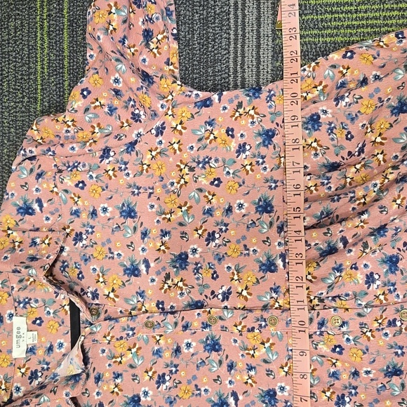 Umgee-Floral Corduroy Shirt Babydoll Dress Long Sleeve Boho-Size Large - Picture 14 of 16